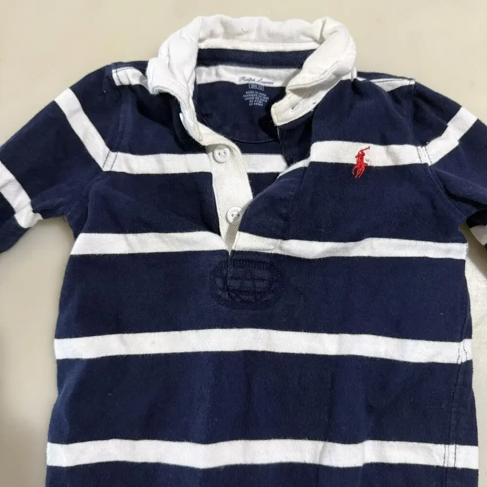 Polo Ralph Lauren Overall Baby’s 9M Jersey Rugby Romper Jumper Striped Preppy